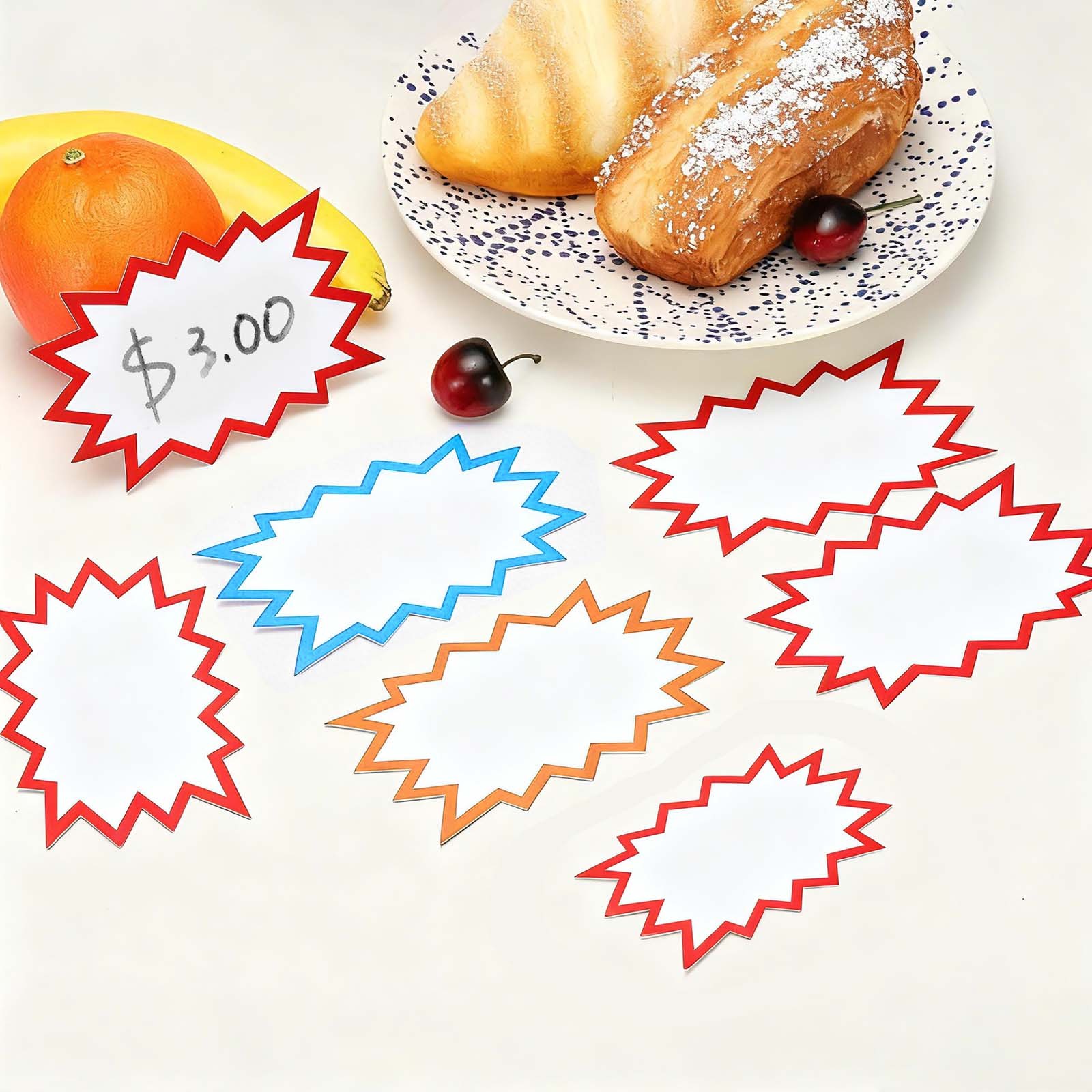 50pcs Sale Tags, 8″ Sale Stickers Price Tag Star Signs Burst, 5 Color