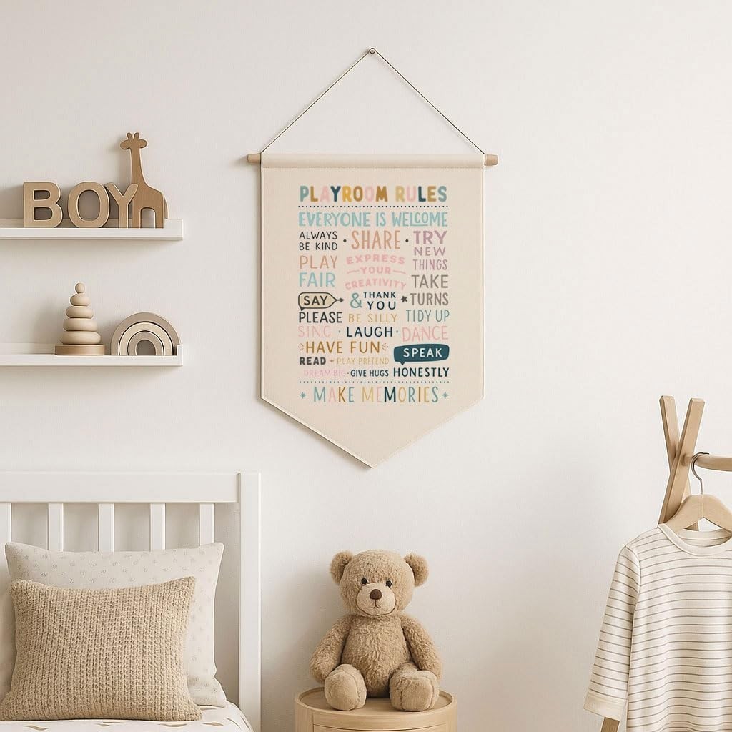 Playroom Rules Wall Art, Kids Room Banner Decor, Playroom Sign, Homeschool Wa…