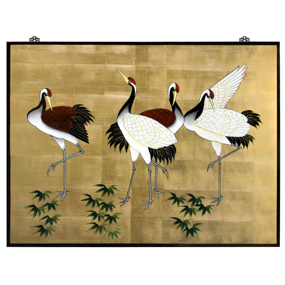 US Seller – Gold Leaf Tranquility Cranes Asian Wall Art