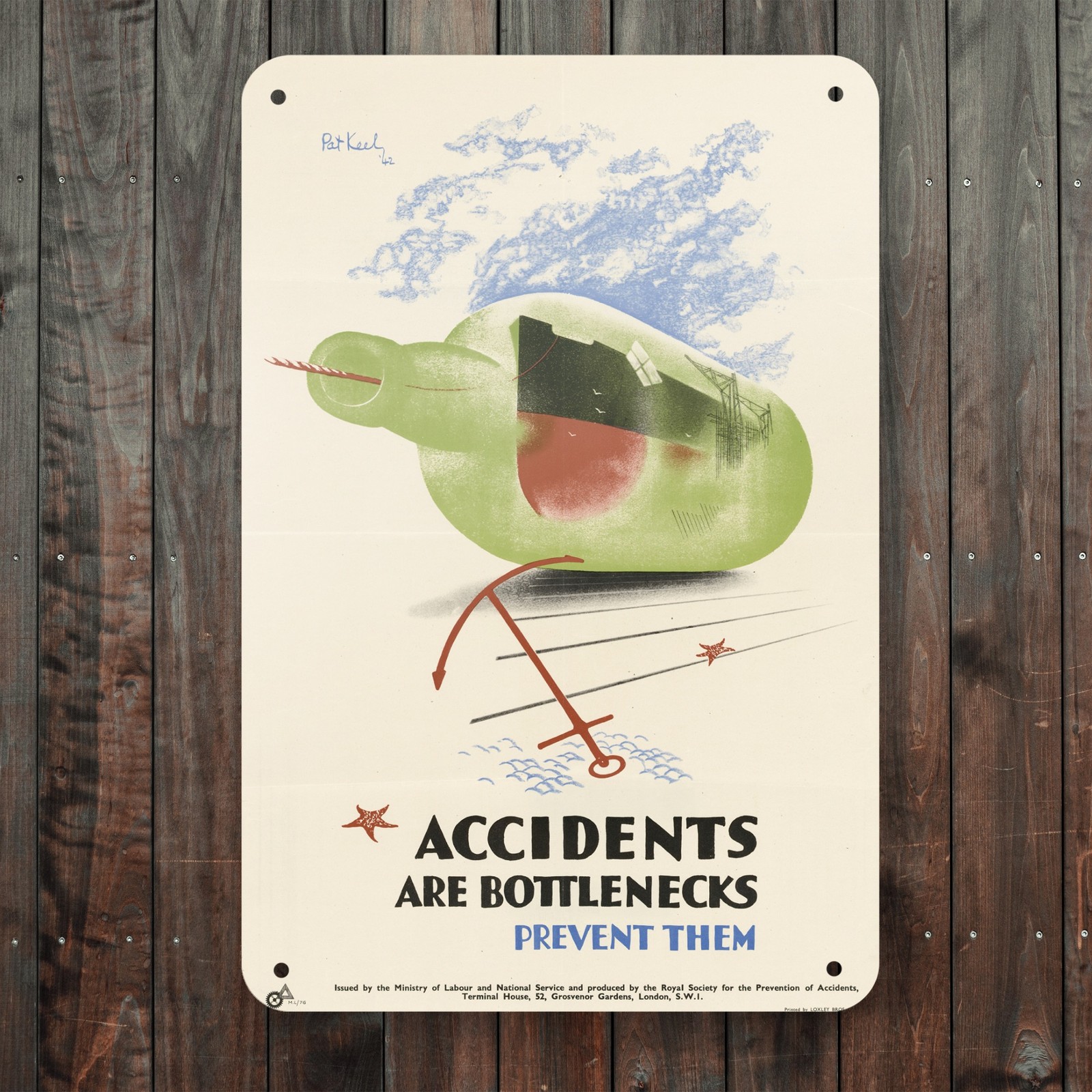 Vintage Pat Keel Safety 8 x 12 Inch Aluminum Tin Sign 4 Holes – ETIN1568