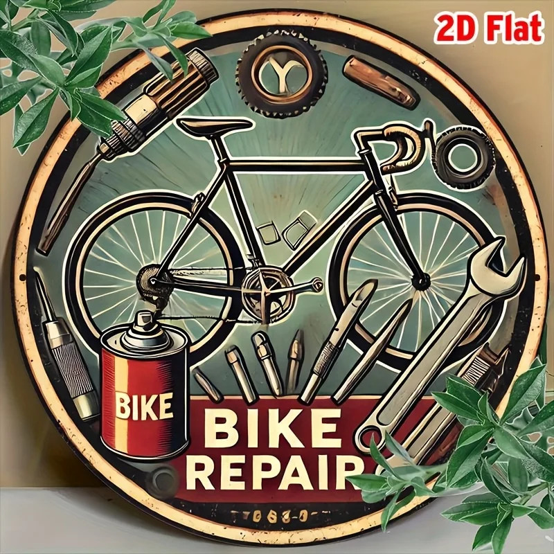 Vintage Bicycle Repair Metal Tin Sign Garage Workshop Wall Decor