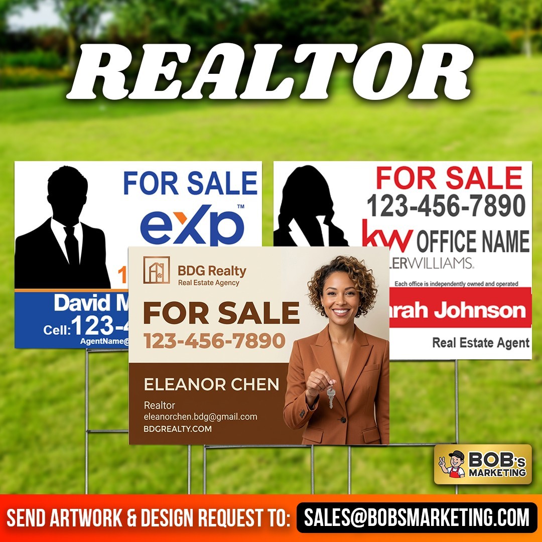 5 Pack Custom Yard Signs 24×18 Full Color Wholesale Printing + Metal H Stakes