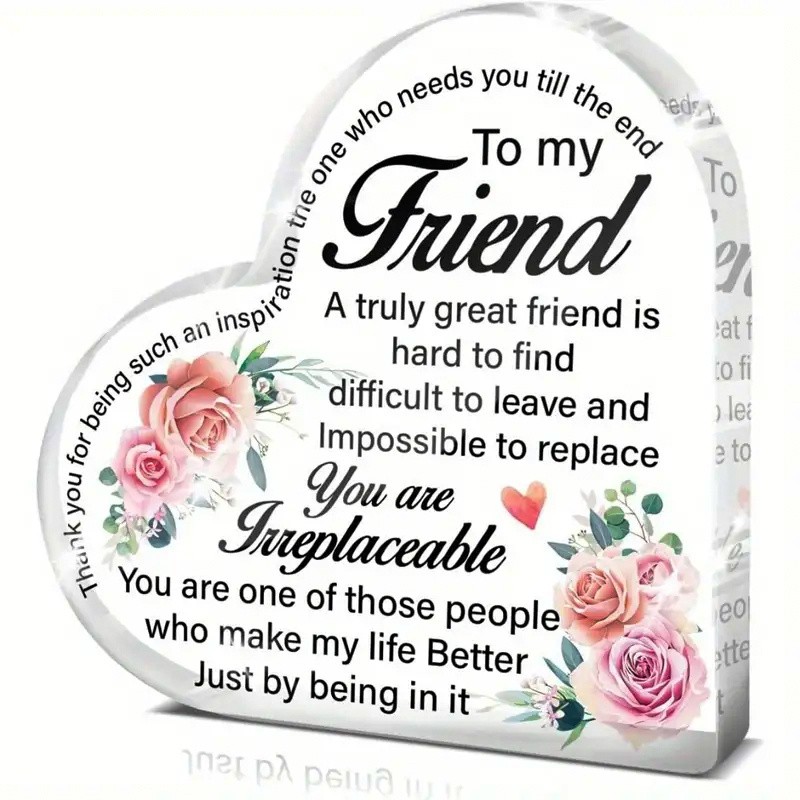 Heart Shaped “To My Friend” Acrylic Plaque Sentimental Friendship Floral Gift