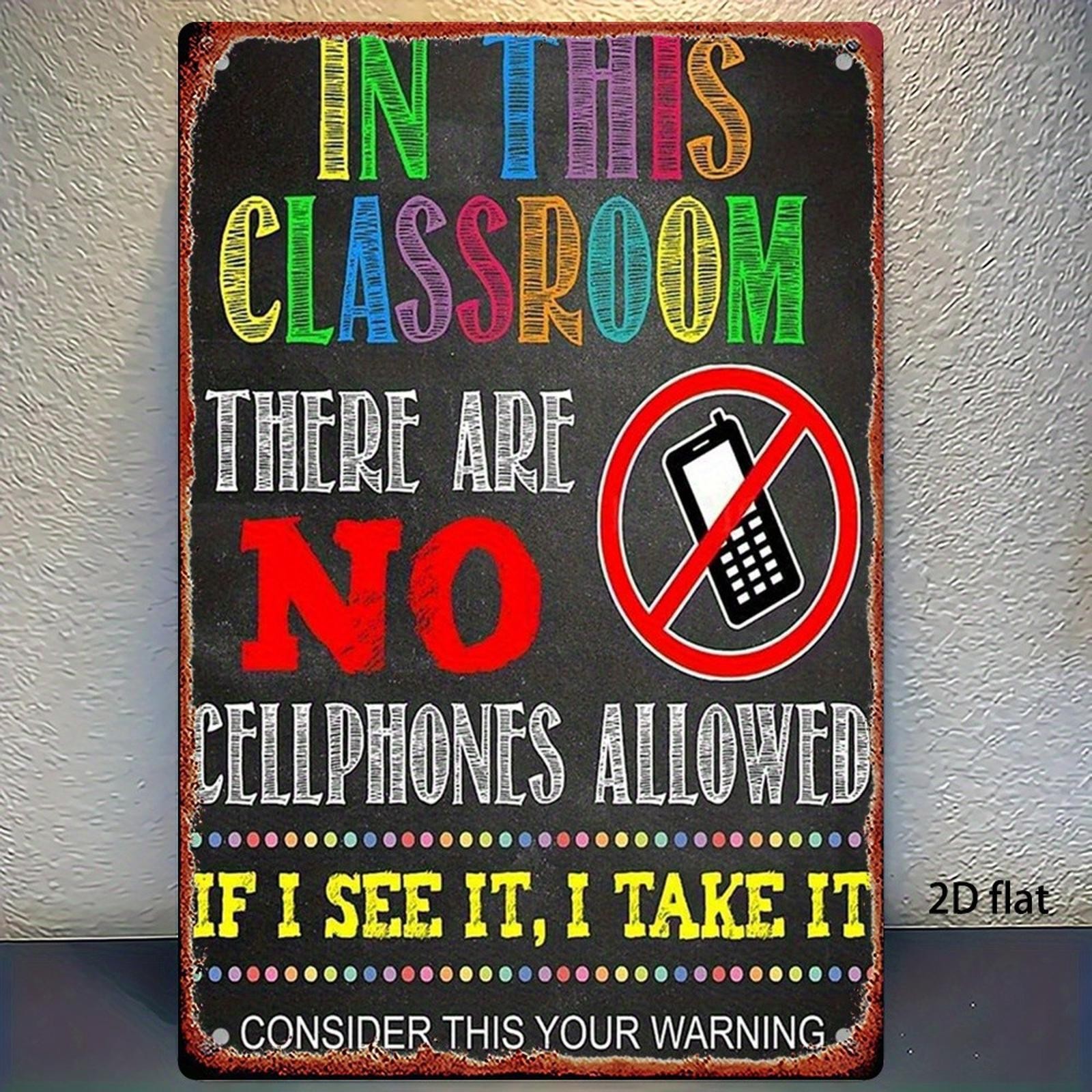 No Cellphones Sign Aluminum Sign 8×12 Funny Classroom Door Mounted Decor