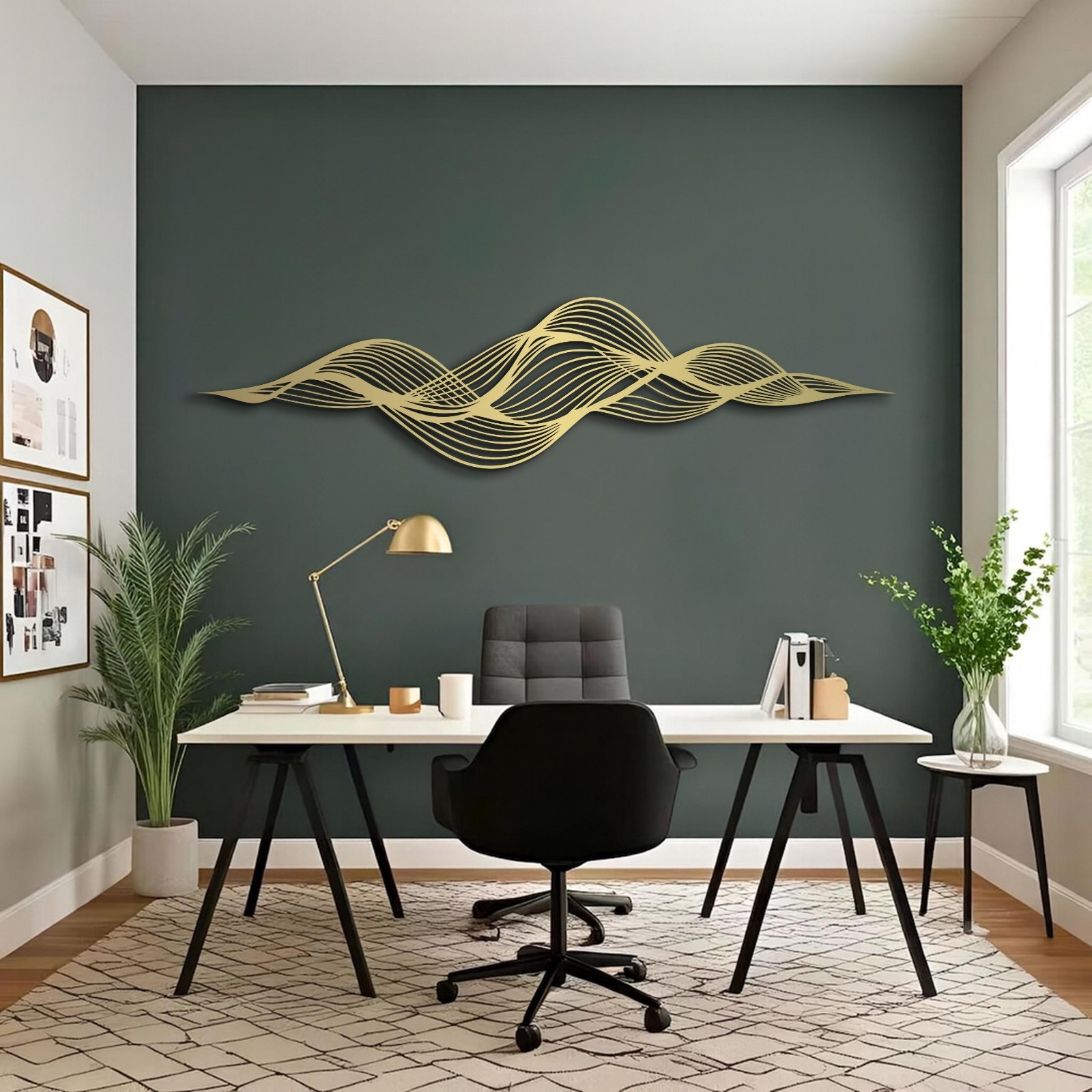 Modern Abstract Flow Metal Wall Art, Horizontal Wave Design, Minimal Black Metal