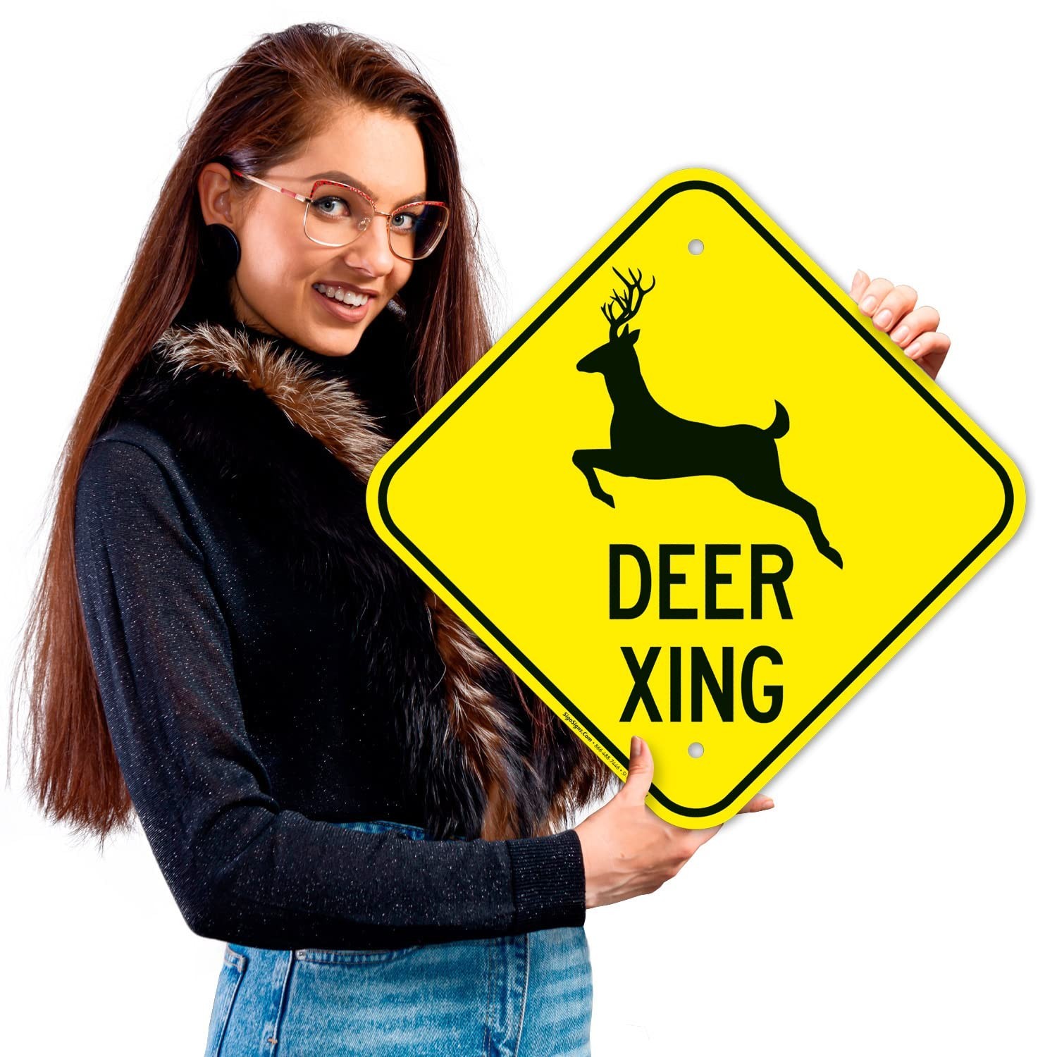 Deer Xing Sign 12″x12″ Aluminum Crossing Warning – Rustproof & Fade-Resistant