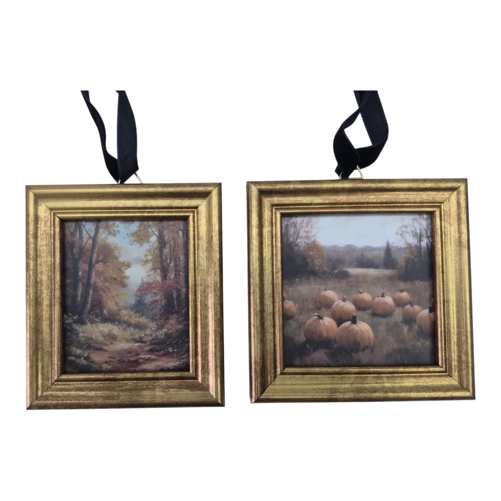 Hobby Lobby Fall Framed Mini Artwork Hanging Decor Pumpkin Patch Woods 4″
