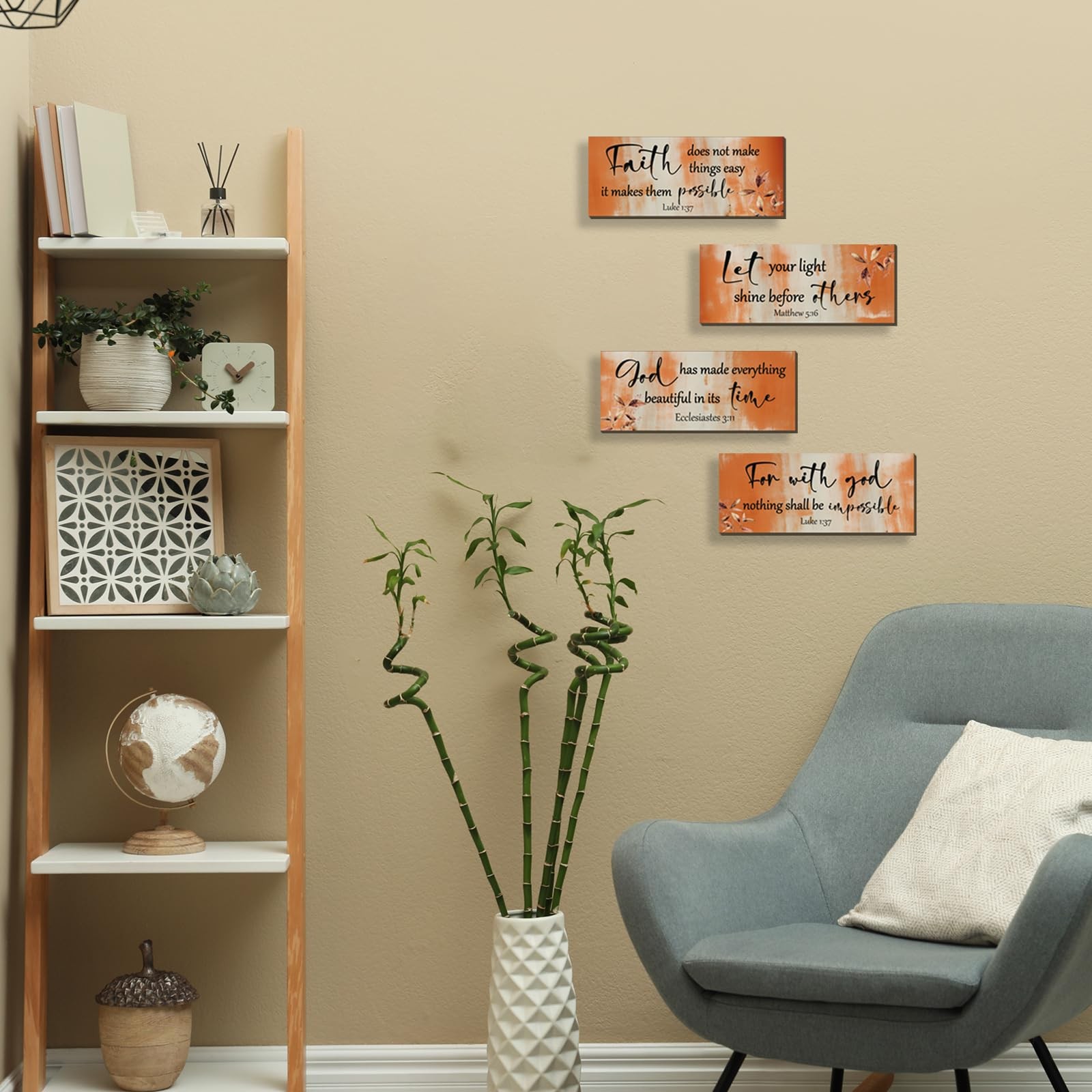 4 Pieces Orange Bathroom Decor Bible Verses Decor Wooden Orange Wall Decor Ab…