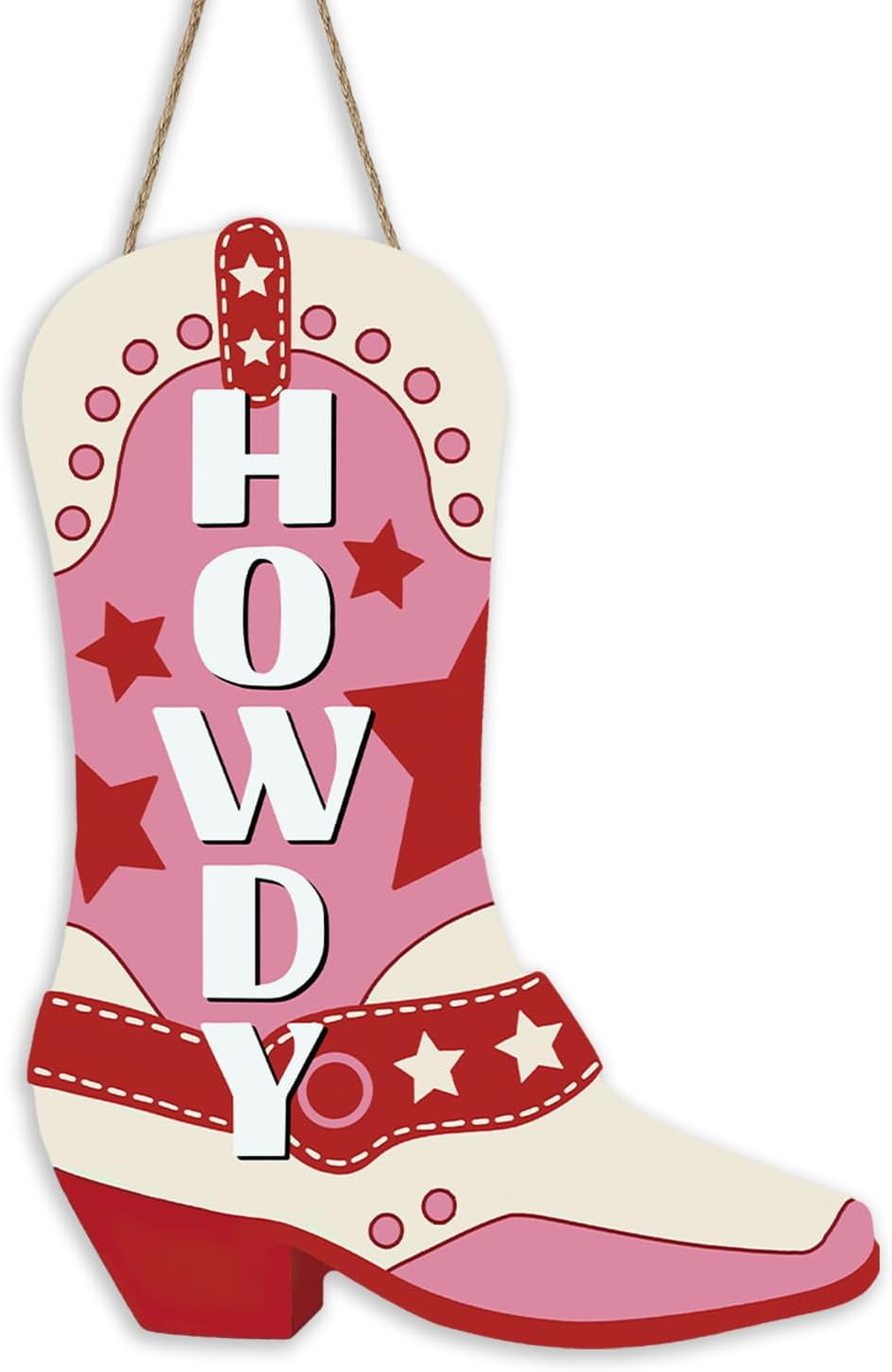 Pink Cowgirl Boots Door Sign 14″ Western Howdy Wood Wall Decor Country Style