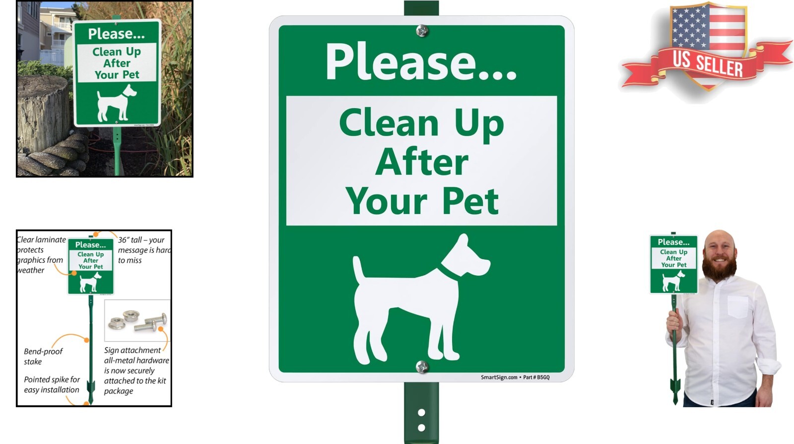 Weather-Resistant Dog Poop Sign 12×10″ – Attached 3′ Bend-Proof Steel Stake