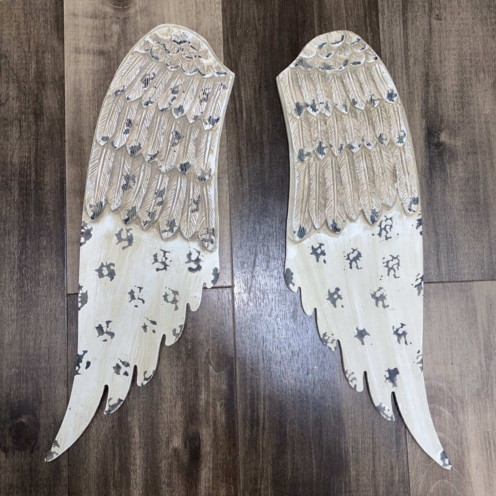 Hanging pair Angel Wings Wall Art Decor wooden Wall Sculpture plaque set 20″