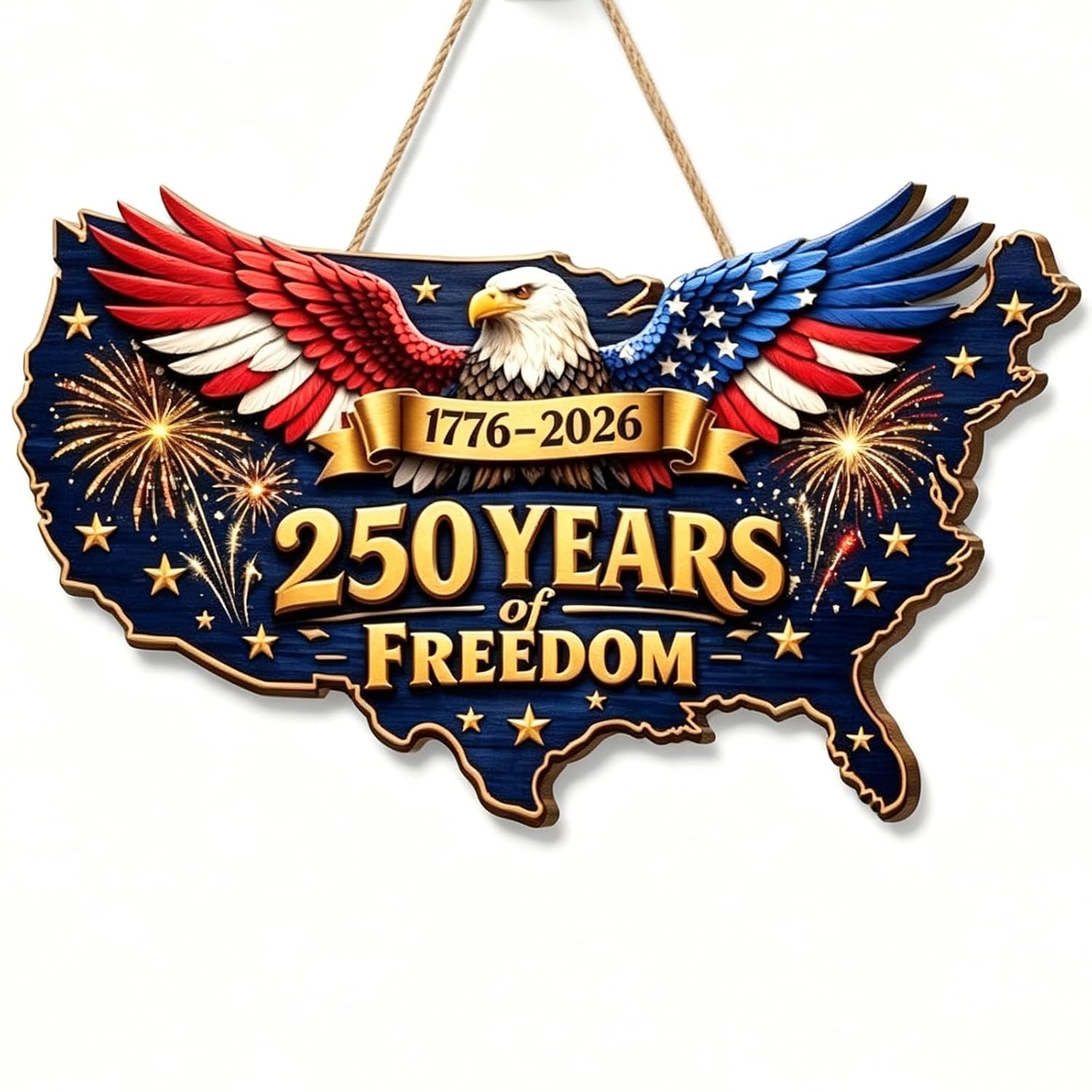 2026 USA Eagle 3D Wooden Wreath Door Sign Patriotic Wooden Eagle Wreath Decor
