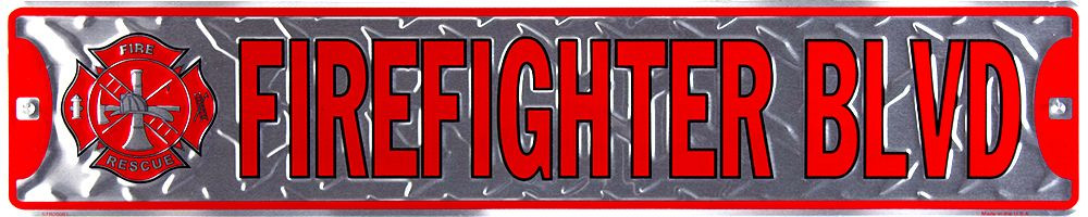 FIREFIGHTER BLVD 24″ x 5″ STREET SIGN METAL DIAMOND FIREMAN BOULEVARD ST RD ROAD