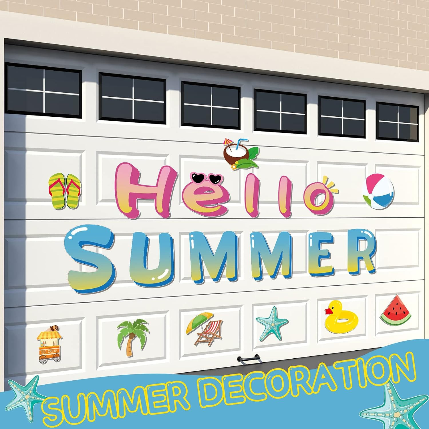 20 Pcs Summer Large Garage Door Magnets Hello Summer Garage Door Decorations Mag