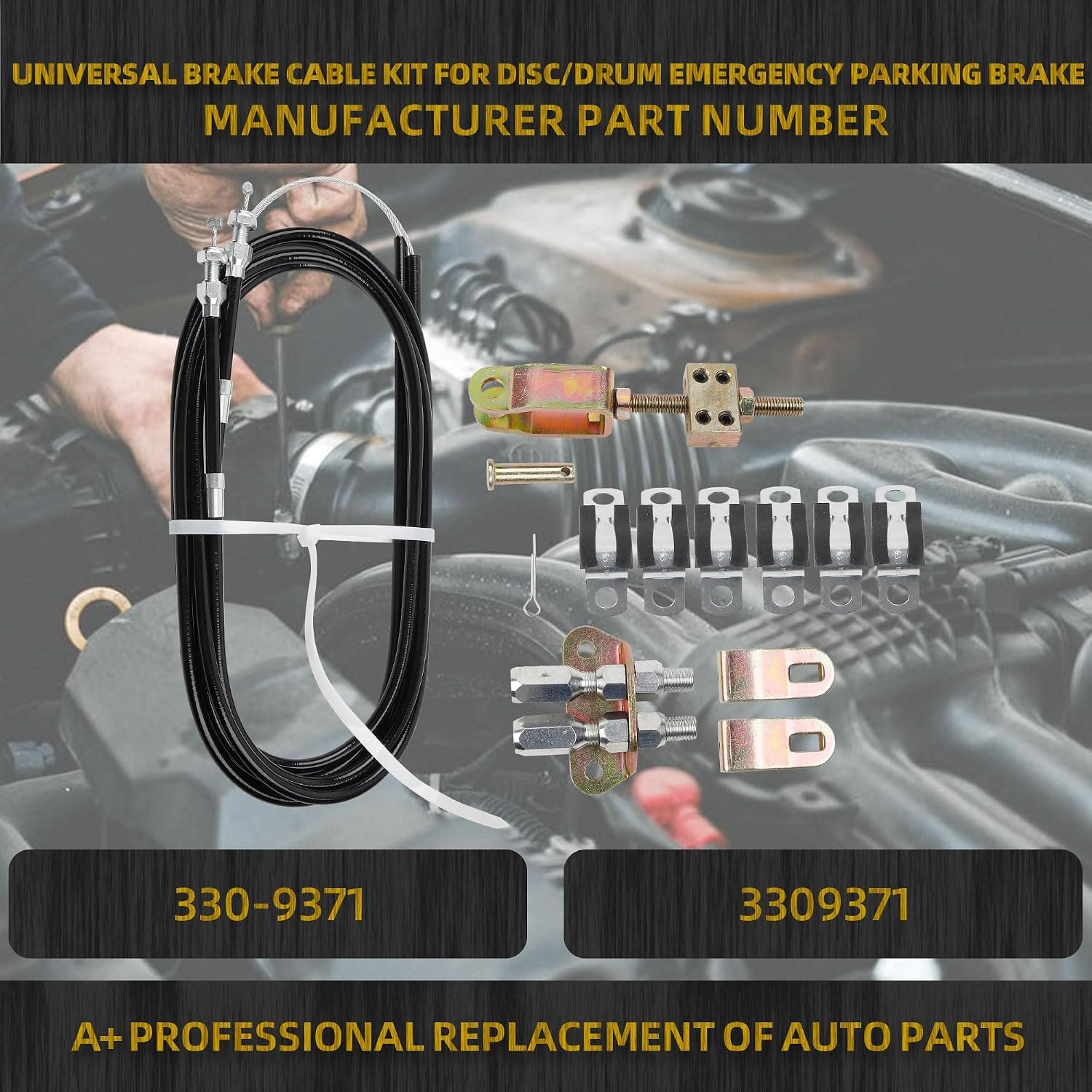 330-9371 Universal Rear Disc/Drum Emergency Parking Brake Cable Complete Kit 110