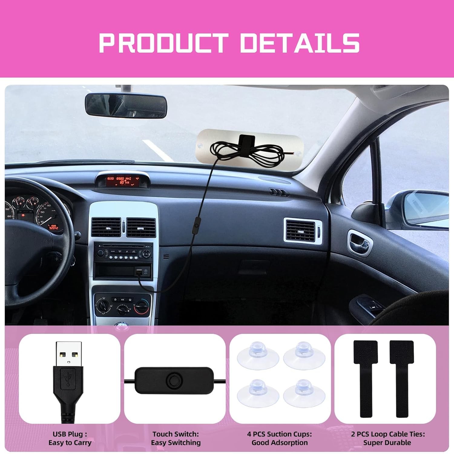 LED Light for Car, Sign Car Windshield, Taxi Decal Style B：Pink