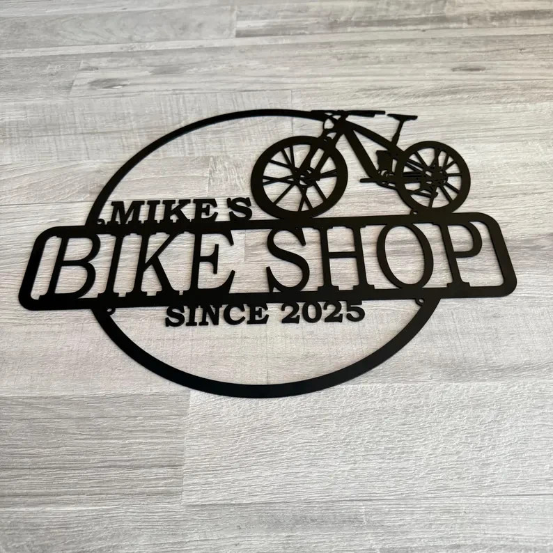 Personalized Bike Shop Metal Sign Custom Bicycle Service Workshop Wall Art Decor