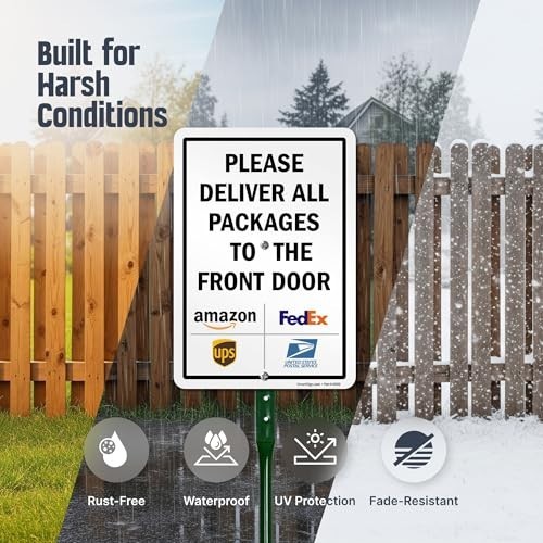 10×7 Inch Front Door Package Delivery Sign – Rustproof Aluminum, Laminated, Yard