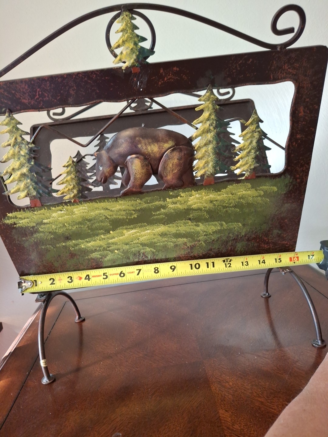 Firewood Carrier Holder Magazine Metal Silhouette Cut Out Bear Trees Cabin Woods