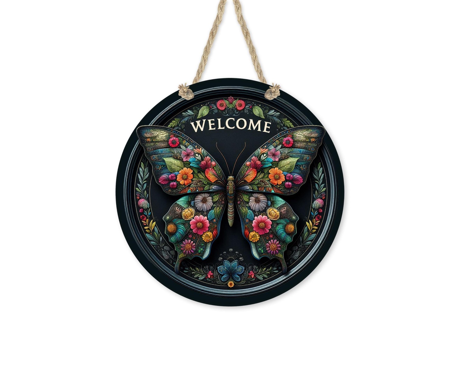 Butterfly Door Sign Aluminum Floral Design UV Protected Waterproof Decor