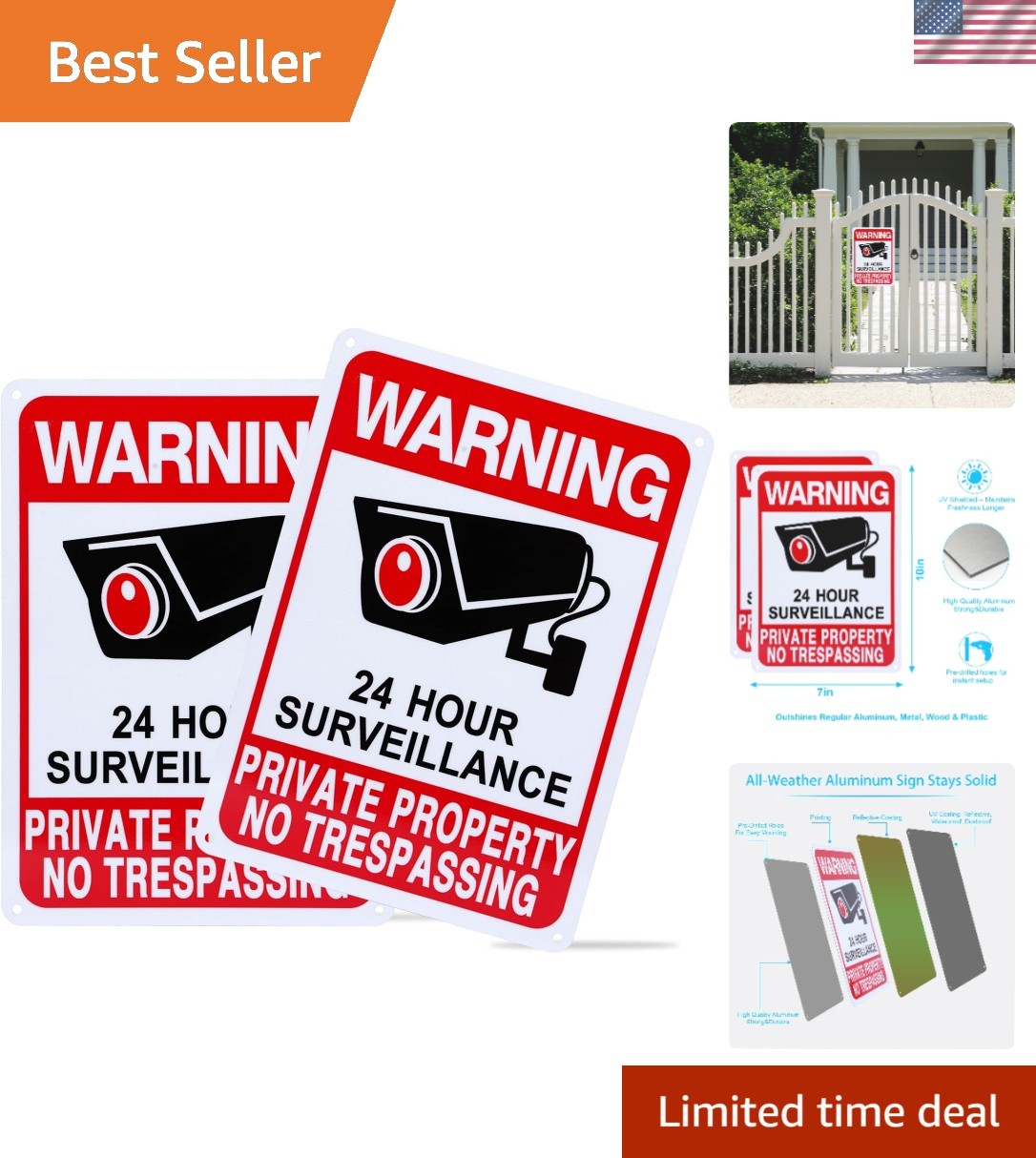 10x7in No Trespassing Signs – Easy Install Aluminum Signs for Property Security