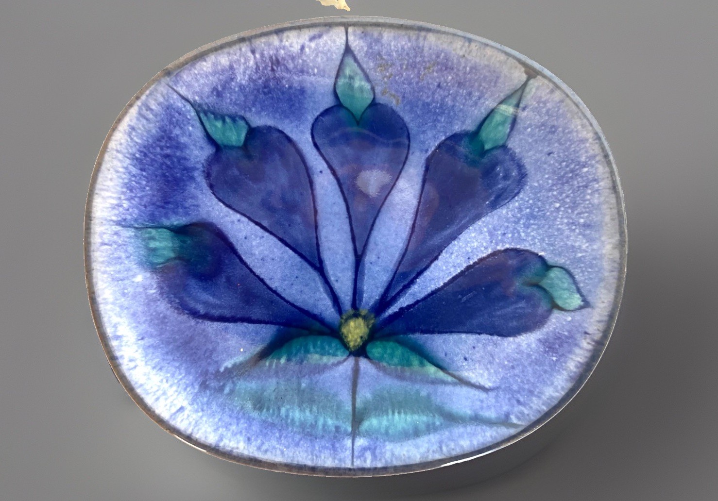 Original OOAK Pottery Wall Plaque, Stylized Blue Flower5-3/4″ Long, Chop Mark