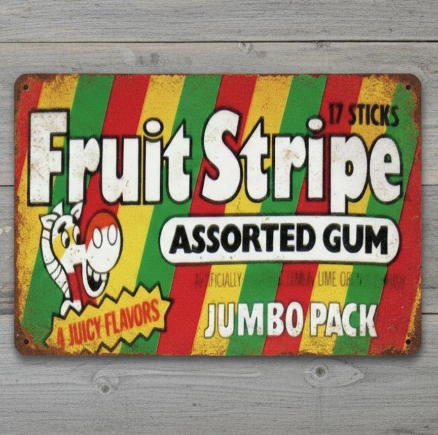 Fruit Stripe Assorted Gum Jumbo Pack 8 x 12 Vintage Novelty Metal Sign New!