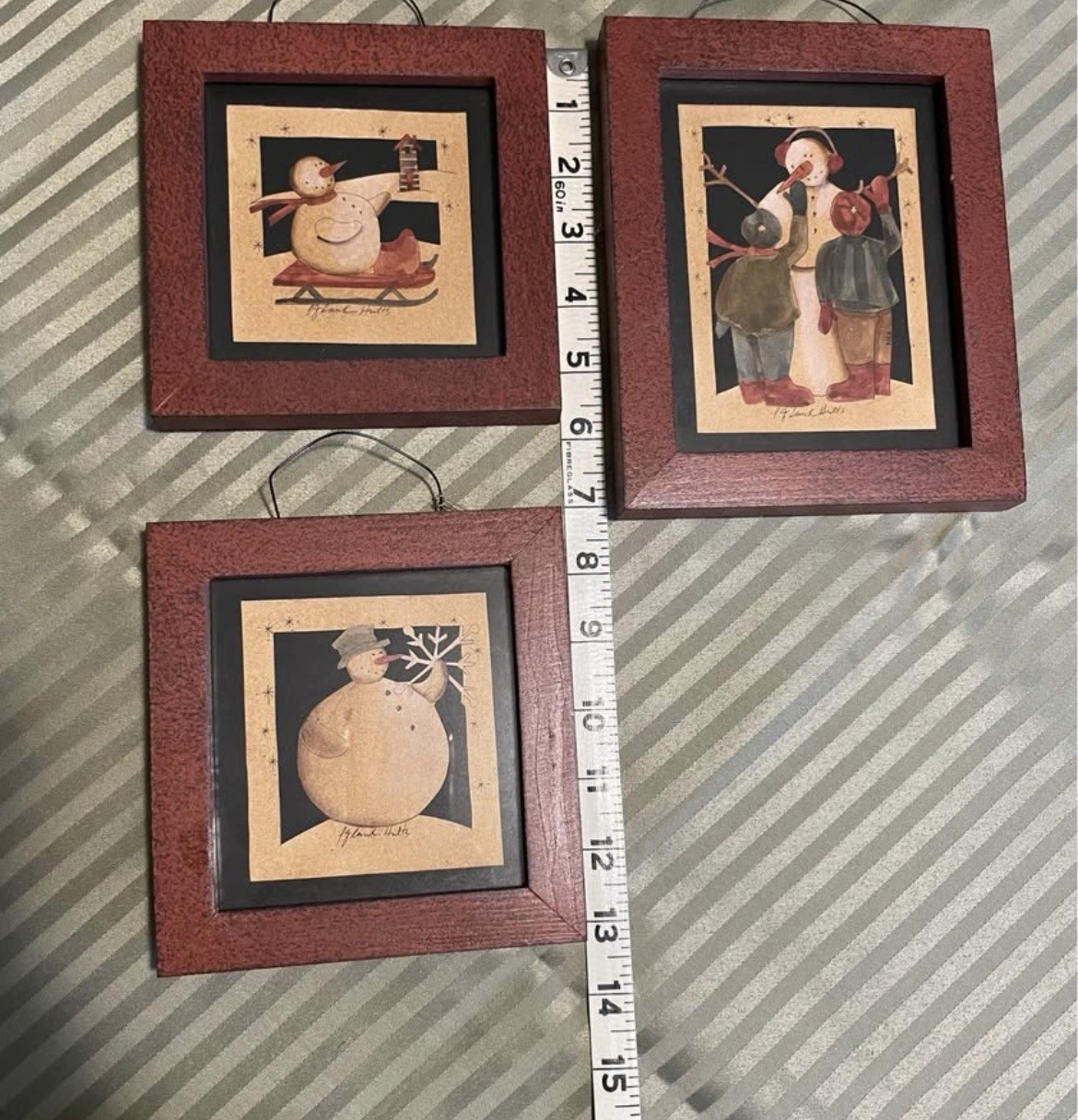 Set of 3 Snowman Christmas Winter Wooden Wall Plaques Hanging Red Black Beige