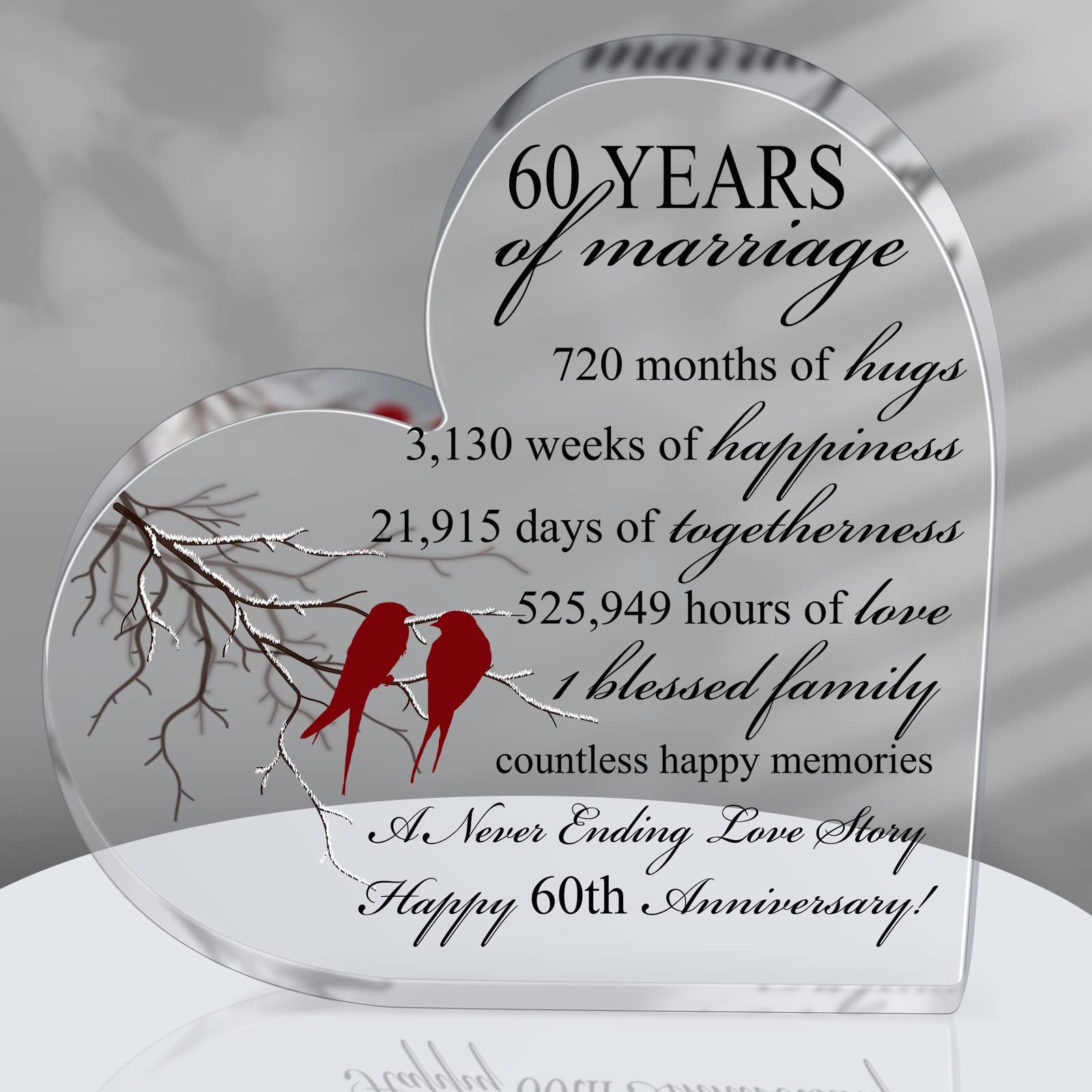 60th Wedding Anniversary Gift Heart Marriage Keepsake Decoration Couple Parents