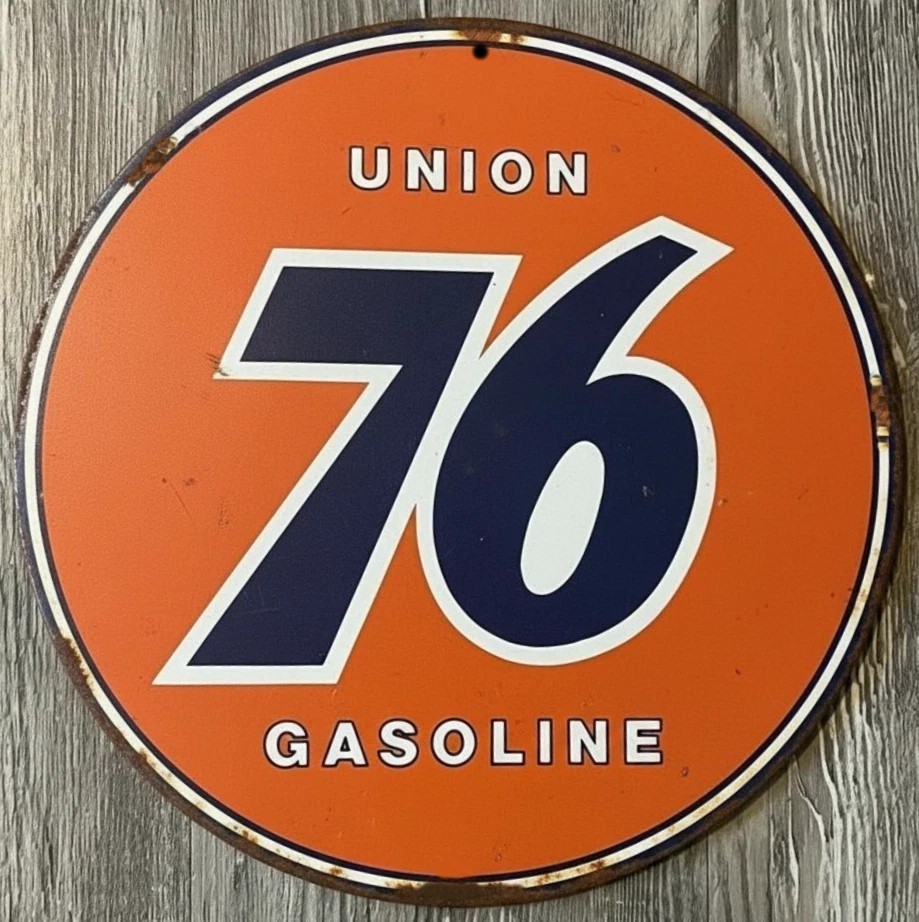 Union 76 Gasoline 8″ Diameter Vintage Novelty Metal Sign Made In USA New!