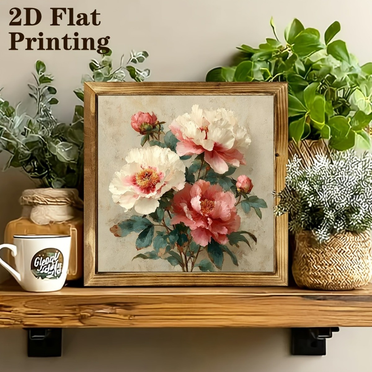 Retro Peony Branch Wooden Sign French Country Decor for Bedroom Living Room Gift