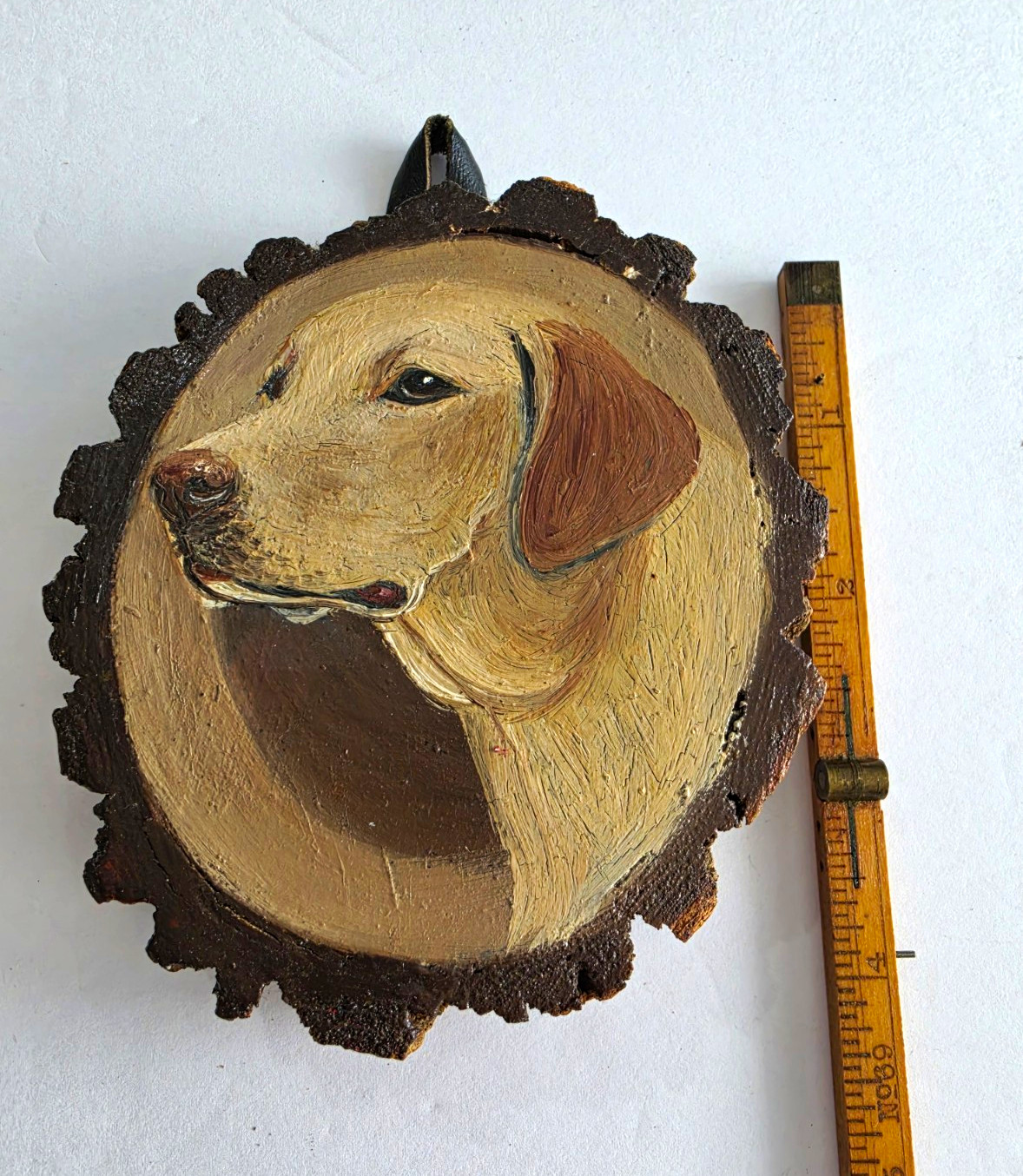 Hand Painted Yellow Lab Dog Wood Slice Wall Plaque, Labrador Retreiver