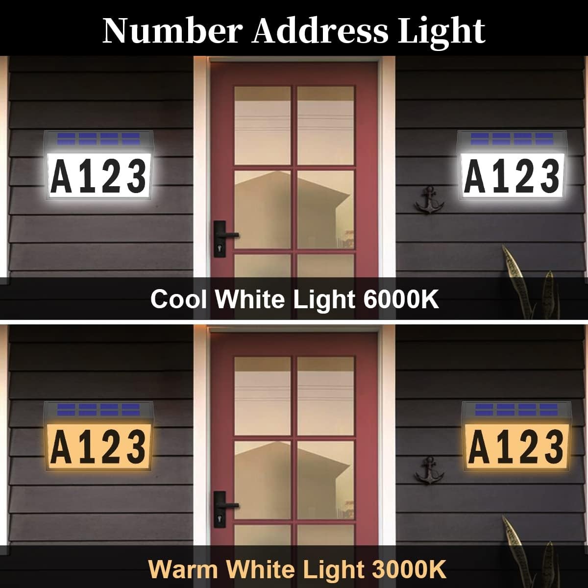 Solar House Numbers Light, T-SUNUS Lighted Wall mounted, Warm White &