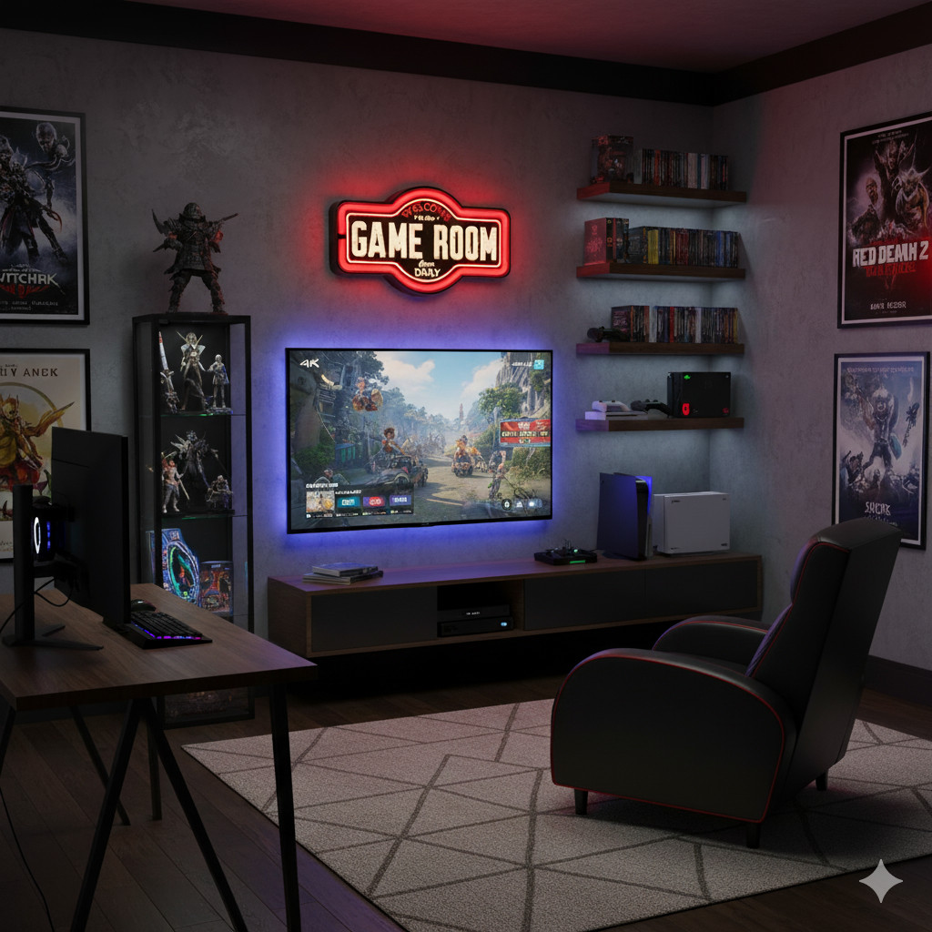 Game Room LED Neon Wall Sign Lighted Bar Man Cave Decor 17″ USB or Battery