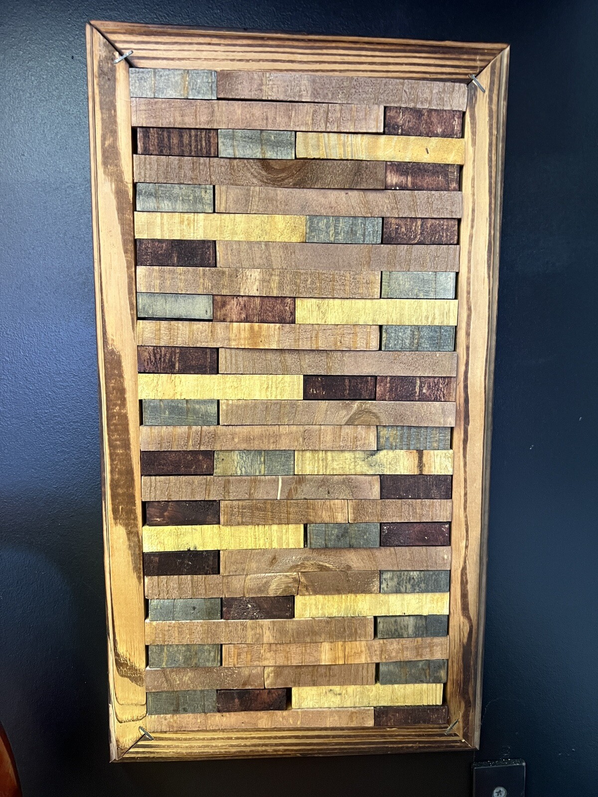 Handmade Geometric Brick Style Wooden Wall Art Wood Wall Decor 9.5 x 17.5 Inches