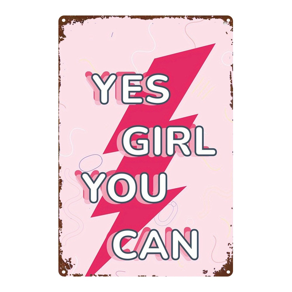 Yes Girl You Can Metal Sign Motivational Wall Decor for Girls Bedroom Dorm Gift