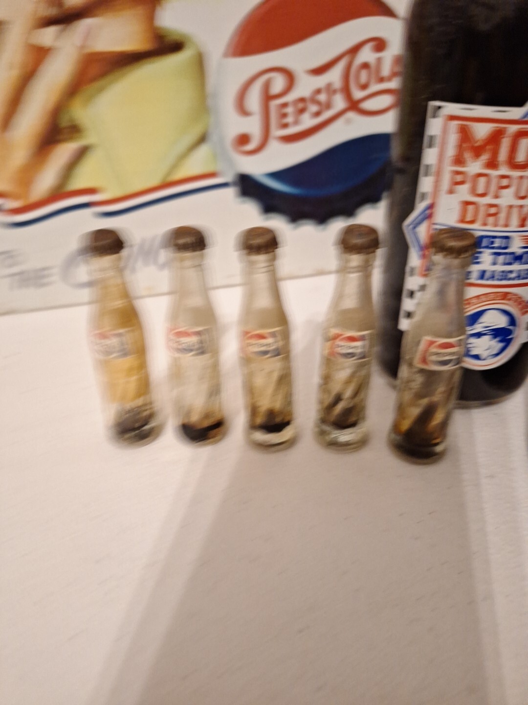lot of Pepsi Vintage 2 Metal Sign, 3 12oz & 5 small bottles,2trucks