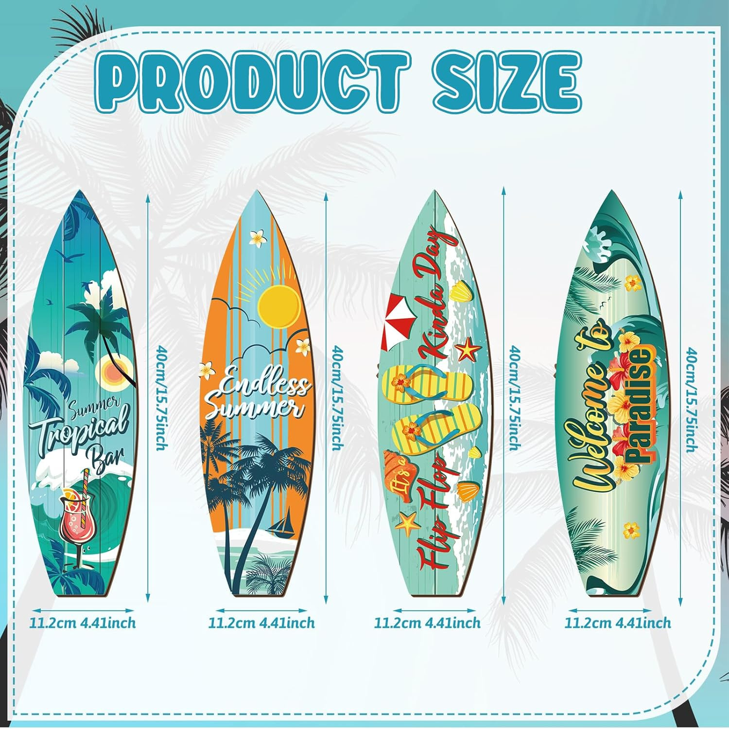 Tatuo 4 Pcs Surfboard Decor Hawaiian Wooden Beach Wall Decor Tiki Tropical Bar D