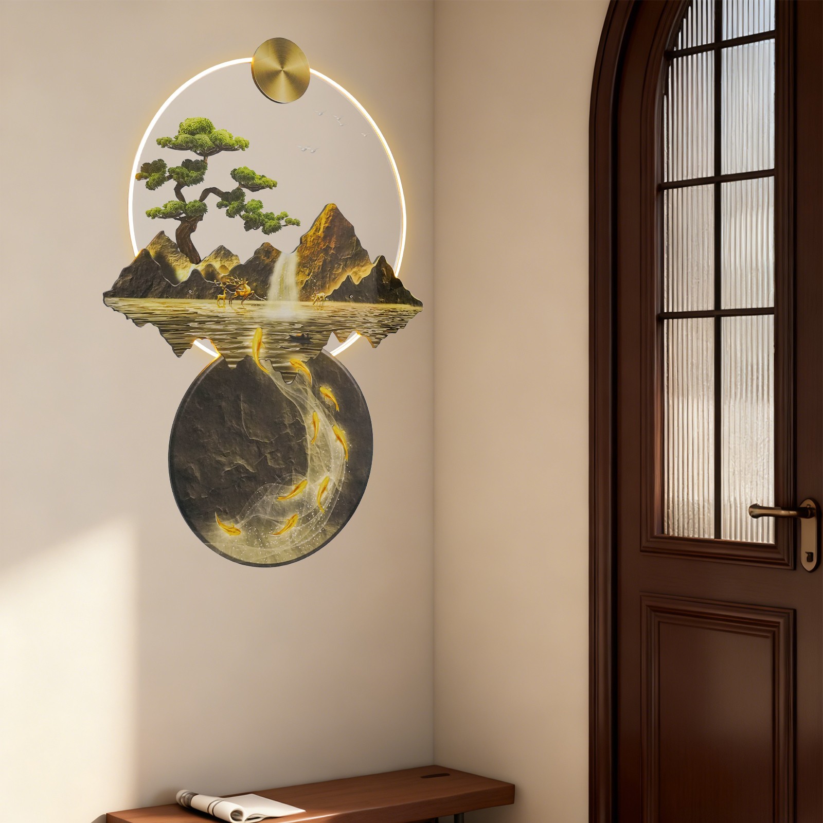 Wall Hanging Sculpture 3D Wall Painting with Light LED Light Decor Wall Art