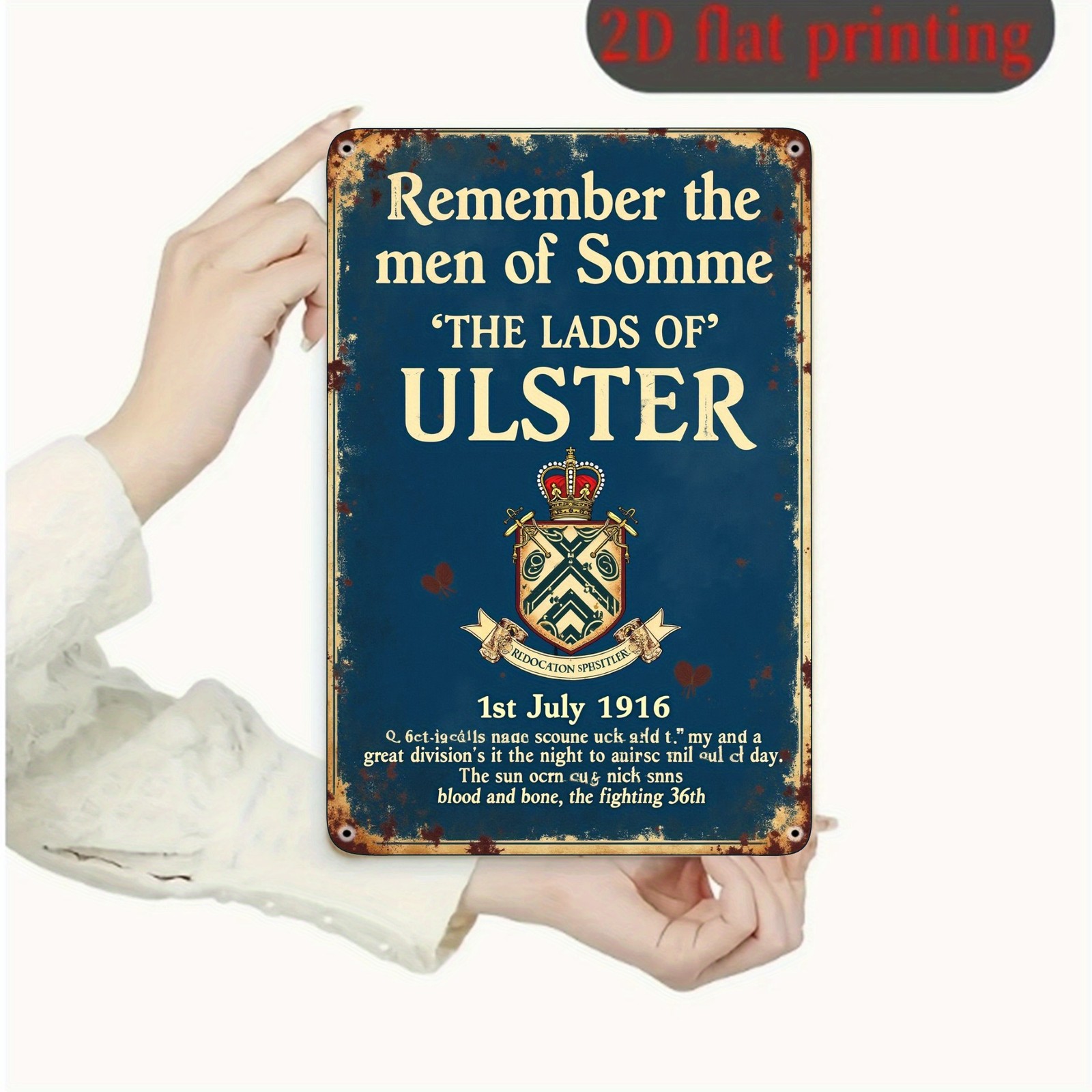 1pc Vintage Iron Tin Metal Signs Wall Art Panel – “Remember the Men of Somme” WW