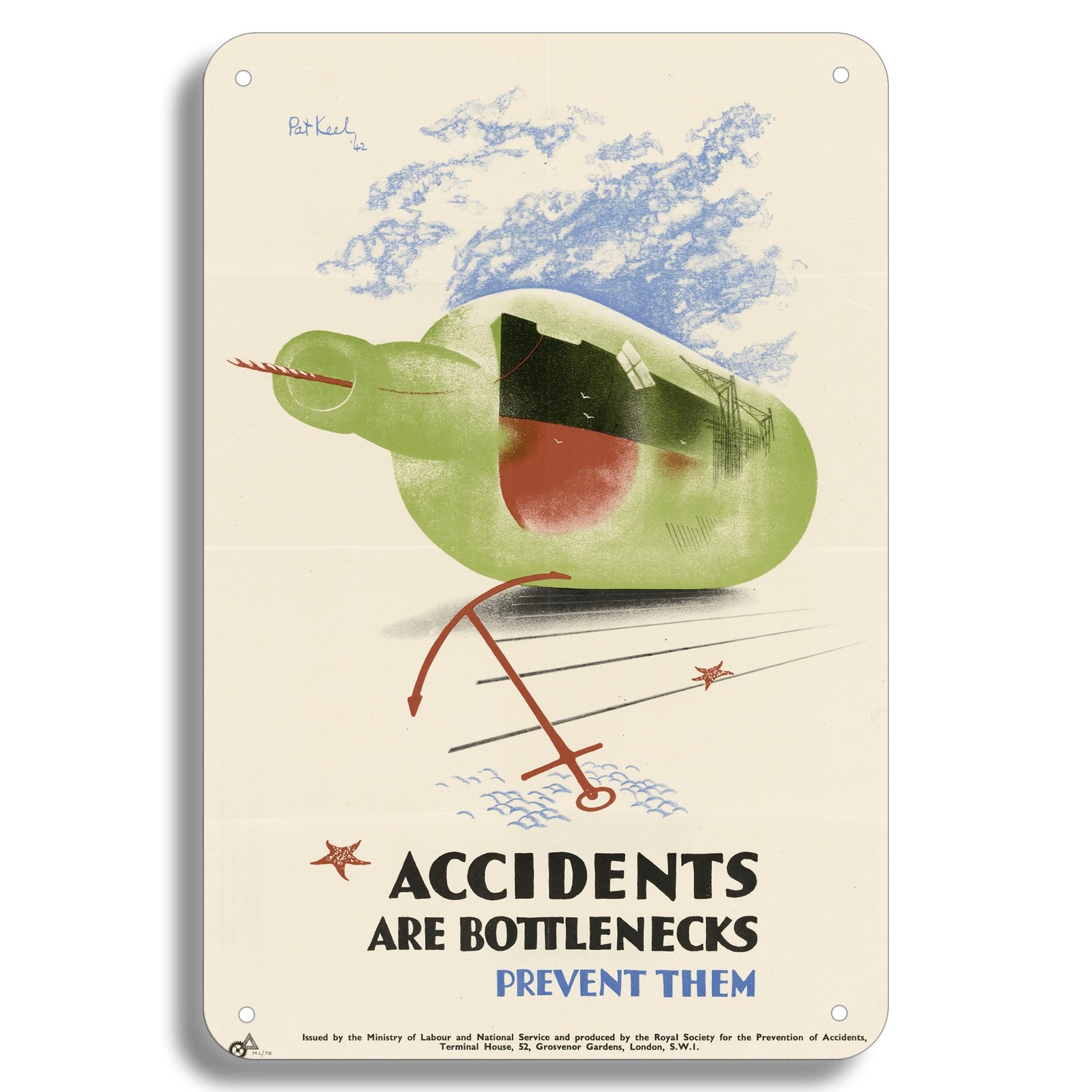 Vintage Pat Keel Safety 8 x 12 Inch Aluminum Tin Sign 4 Holes – ETIN1568