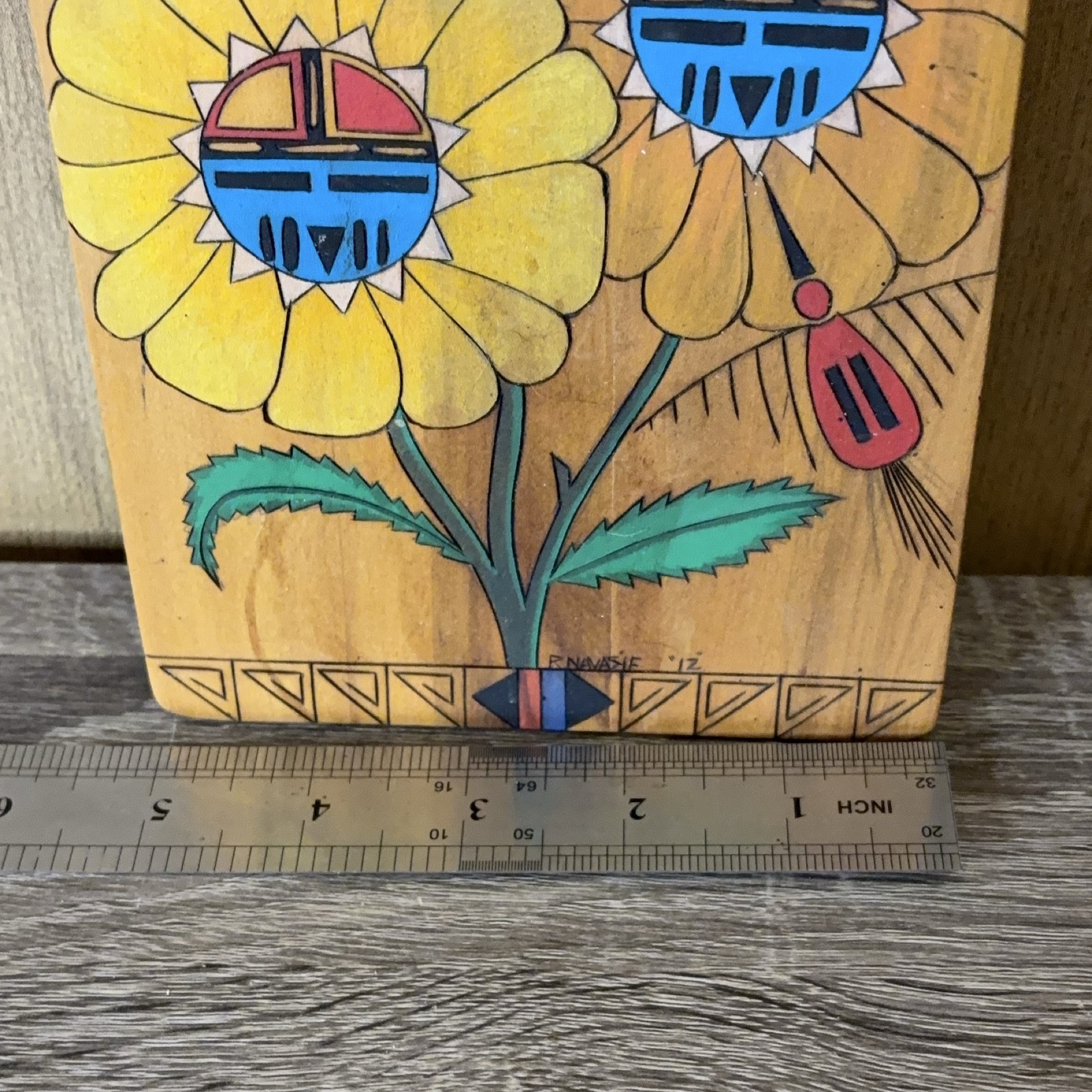 Hopi Native American Wood Wall Art Kachina Flower Bird R. Navasie 2012 Plaque
