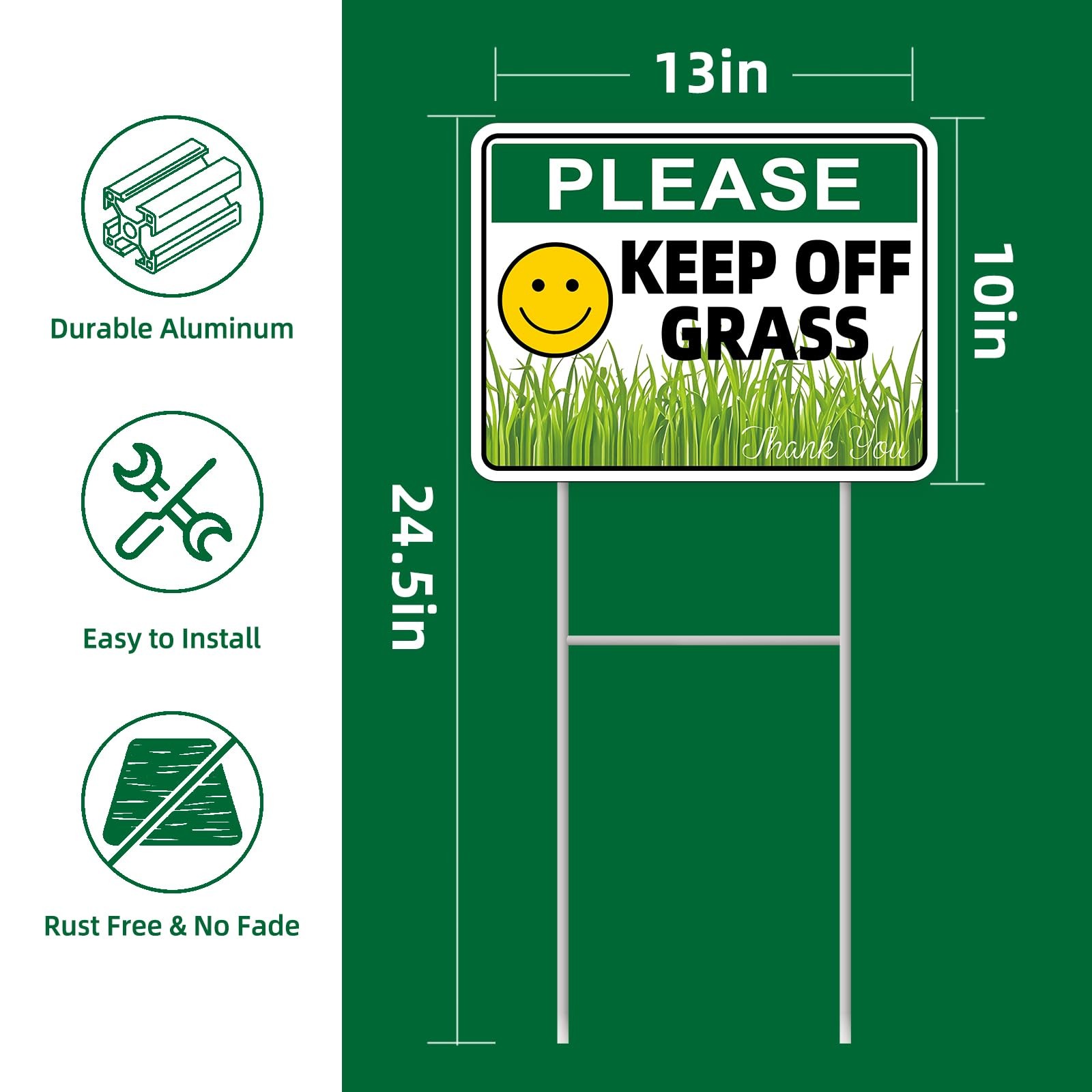 GXGGUS Keep Off Grass Sign, 2-Pack 13″x10″ H-Metal Stakes, Double-Sided Signs…