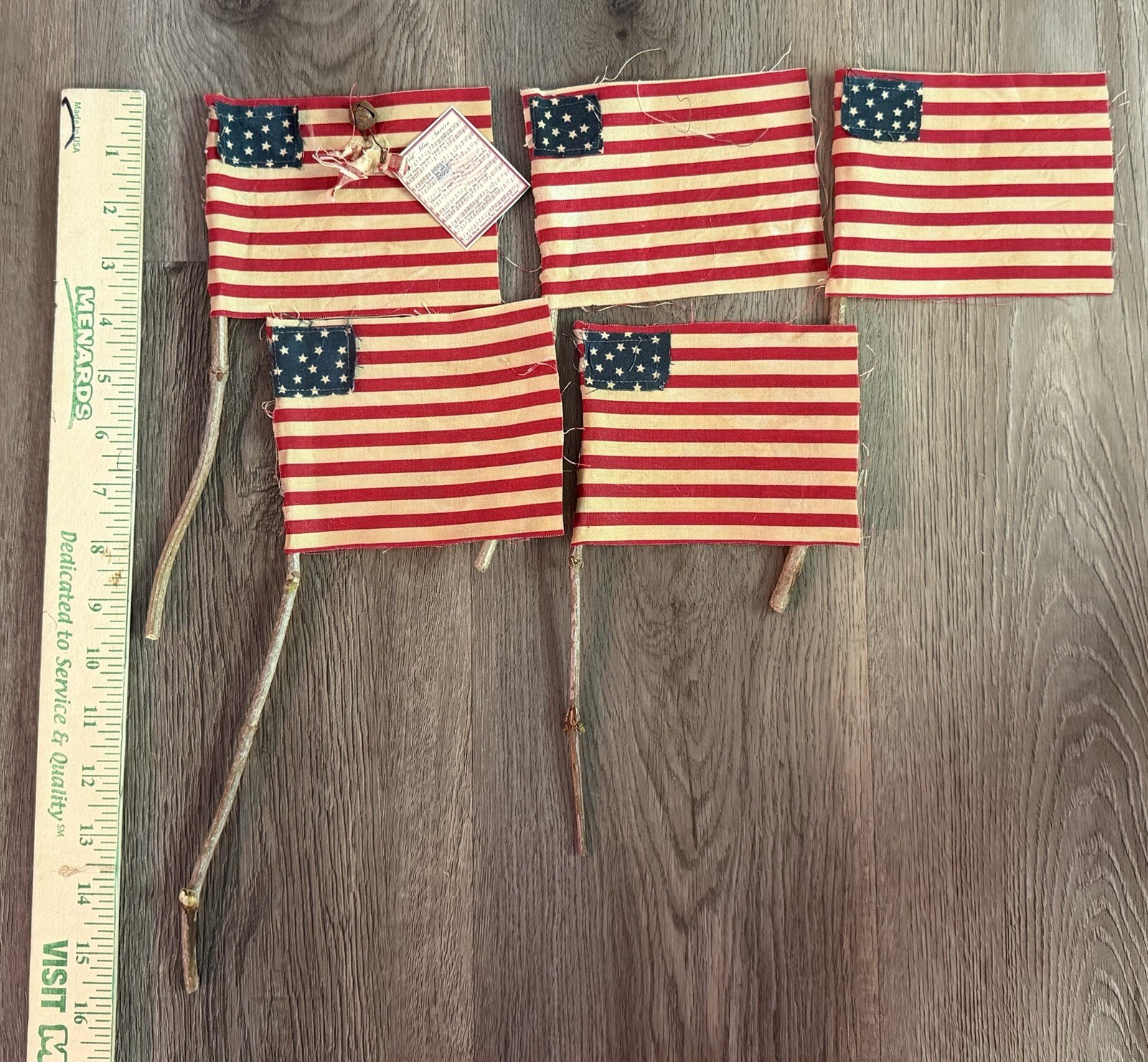 5 Rustic Grubby Primitive Style American Flags Small Decor Handmade Staind USA
