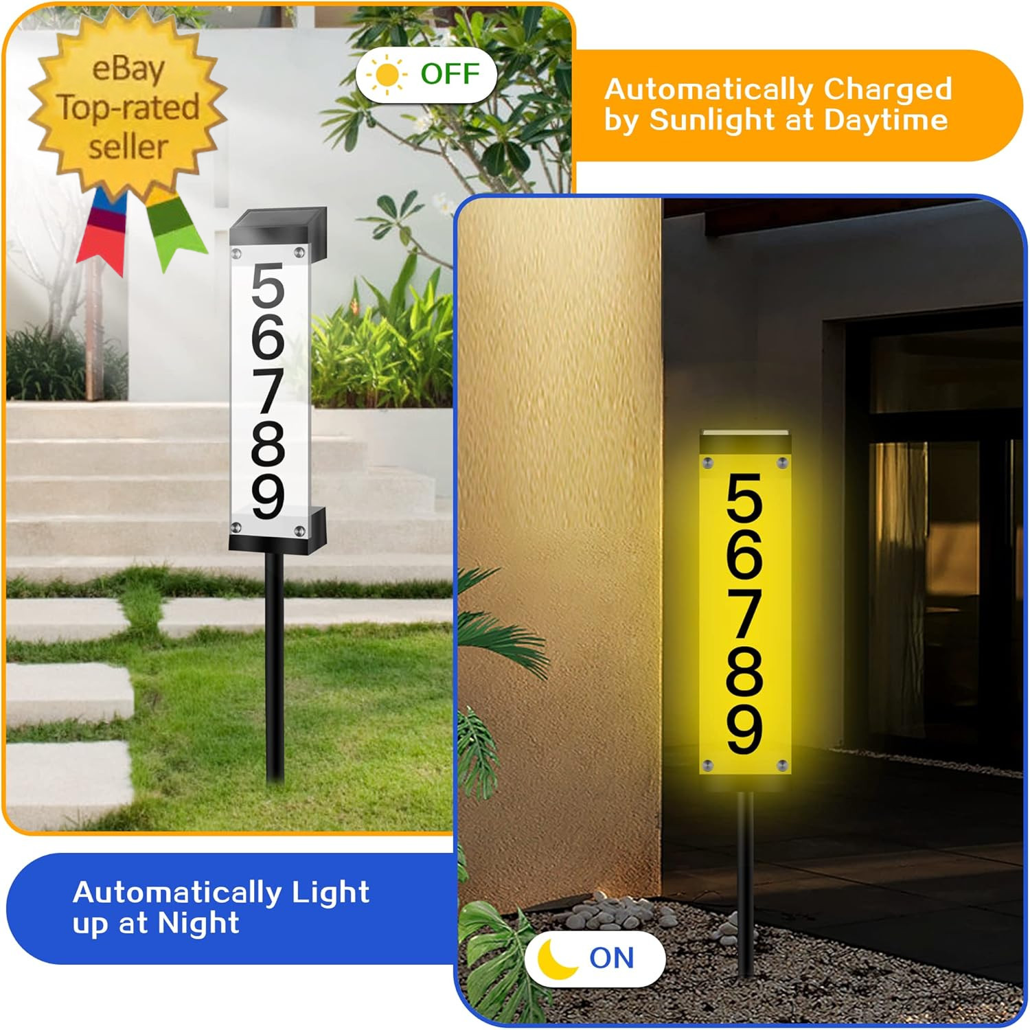 Solr House Numbers for Outside,Lighted Solar Address Sign Plaque Address Numbers