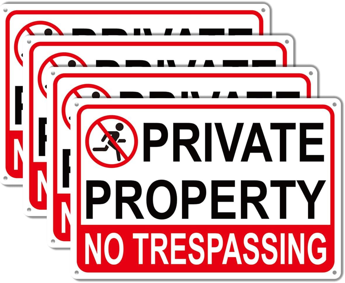 4 Pack Large No Tresspassing Sign Private 8X12 Inch Rust Free Aluminum, Sturdy