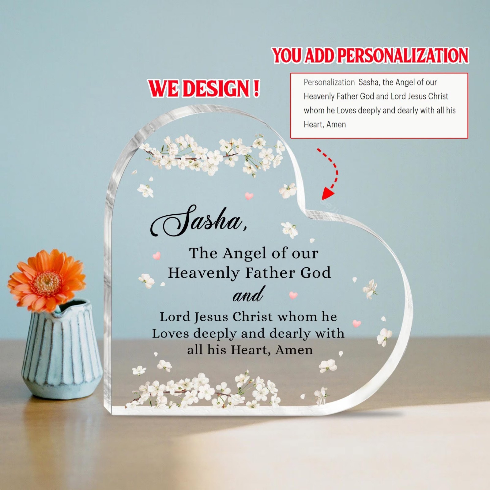 Custom Heart Shape Acrylic Sign, Personalized Photo Stand Memorial Keepsake Gift