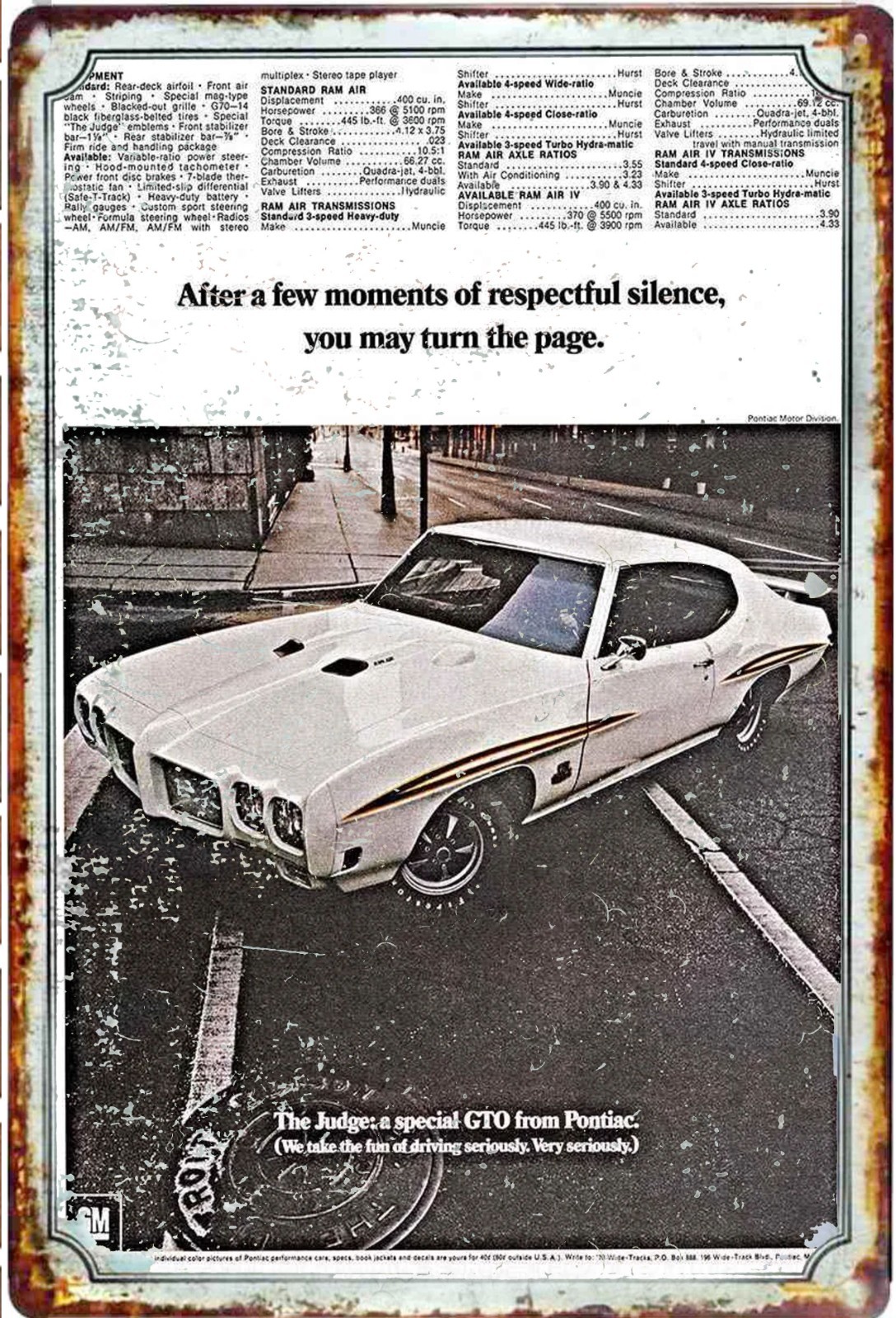 1970 Pontiac GTO Car Auto Advertising Vintage ads Metal Tin Signs up to 12×18