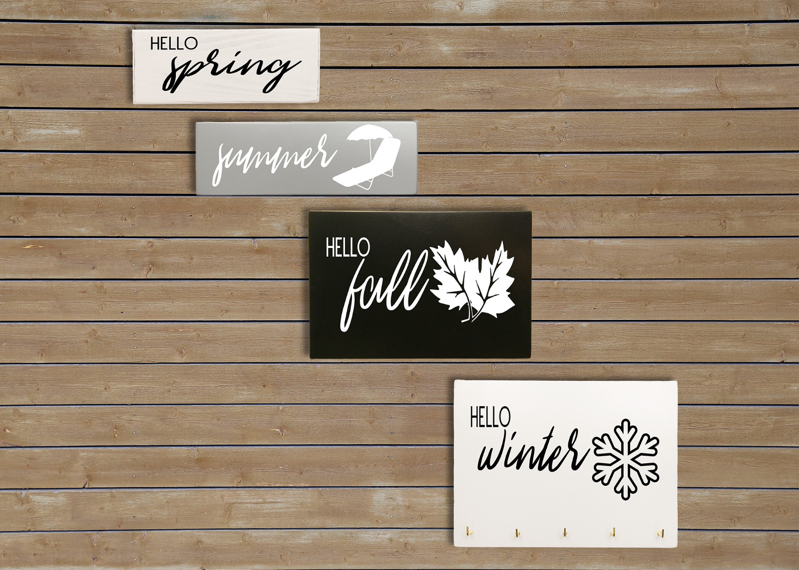 Hello Seasons (Spring, Summer, Fall, Winter) Handmade Minimalist Wood Sign Decor