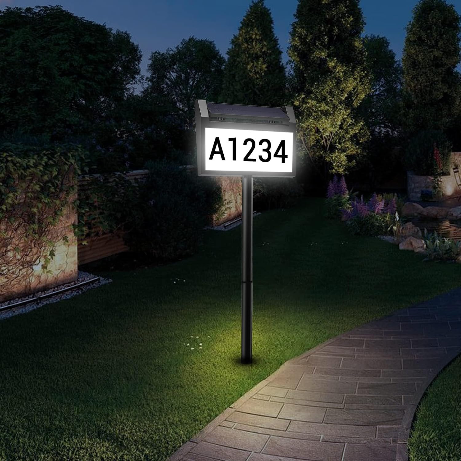 Solar House Number Sign, LED Illuminated Outdoor Address Plaque with Smart C…
